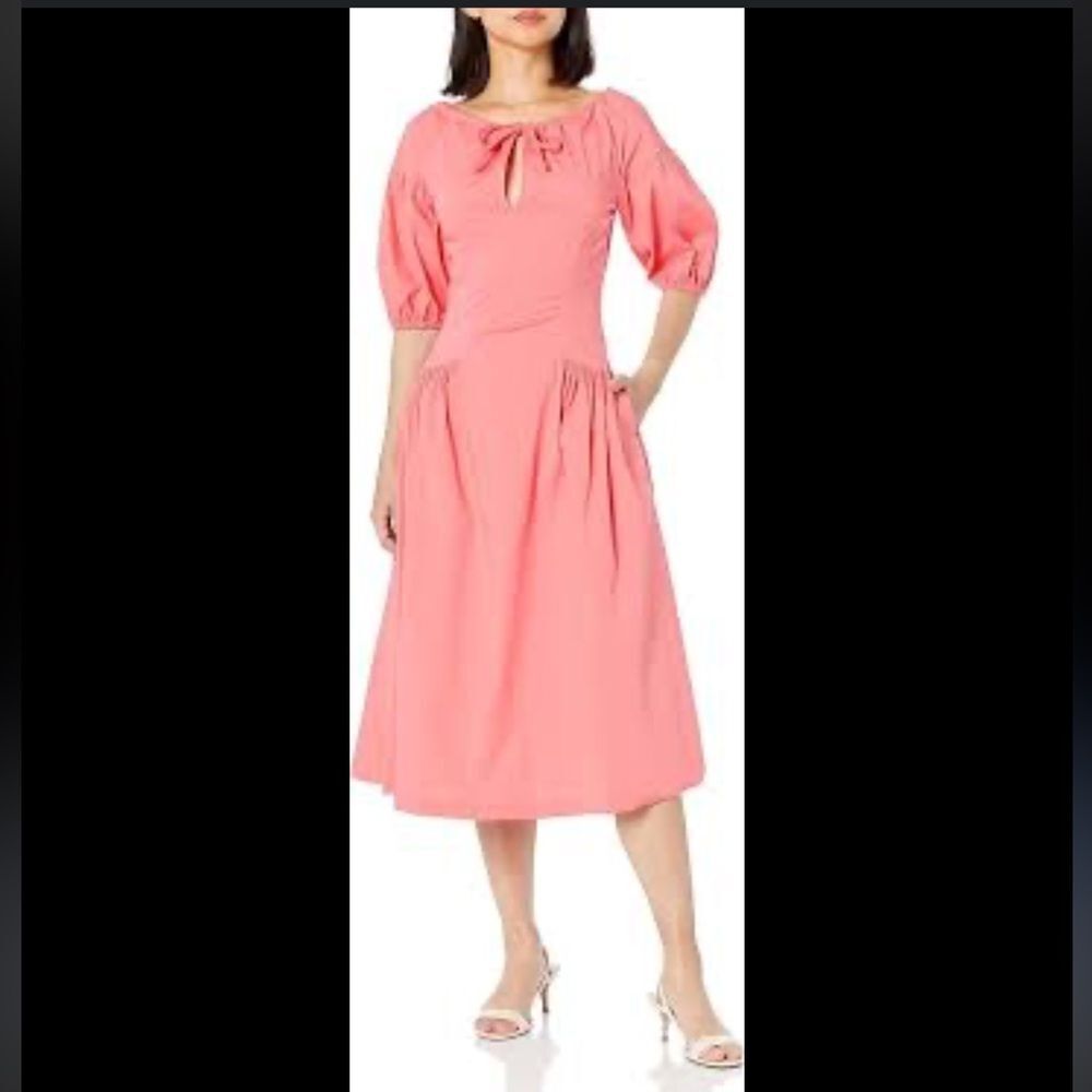 Shoshanna ladies POPPY MIDI DRESS 6 PINK coral poplin day resort Anthropologie - Picture 3 of 16
